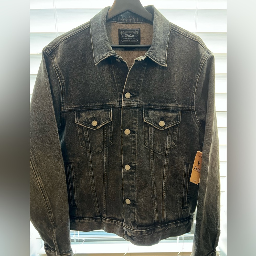 NWT Polo Ralph Lauren  Men’s Authentic Gold Crown Crest Trucker denim Jacket .